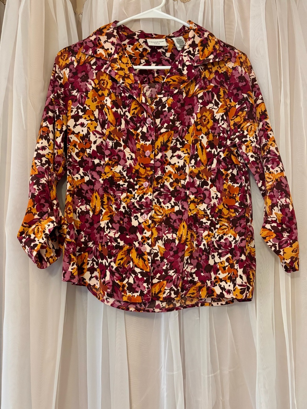 Y2K Covington Size SP Pink & Mustard Floral Button-Down Shirt